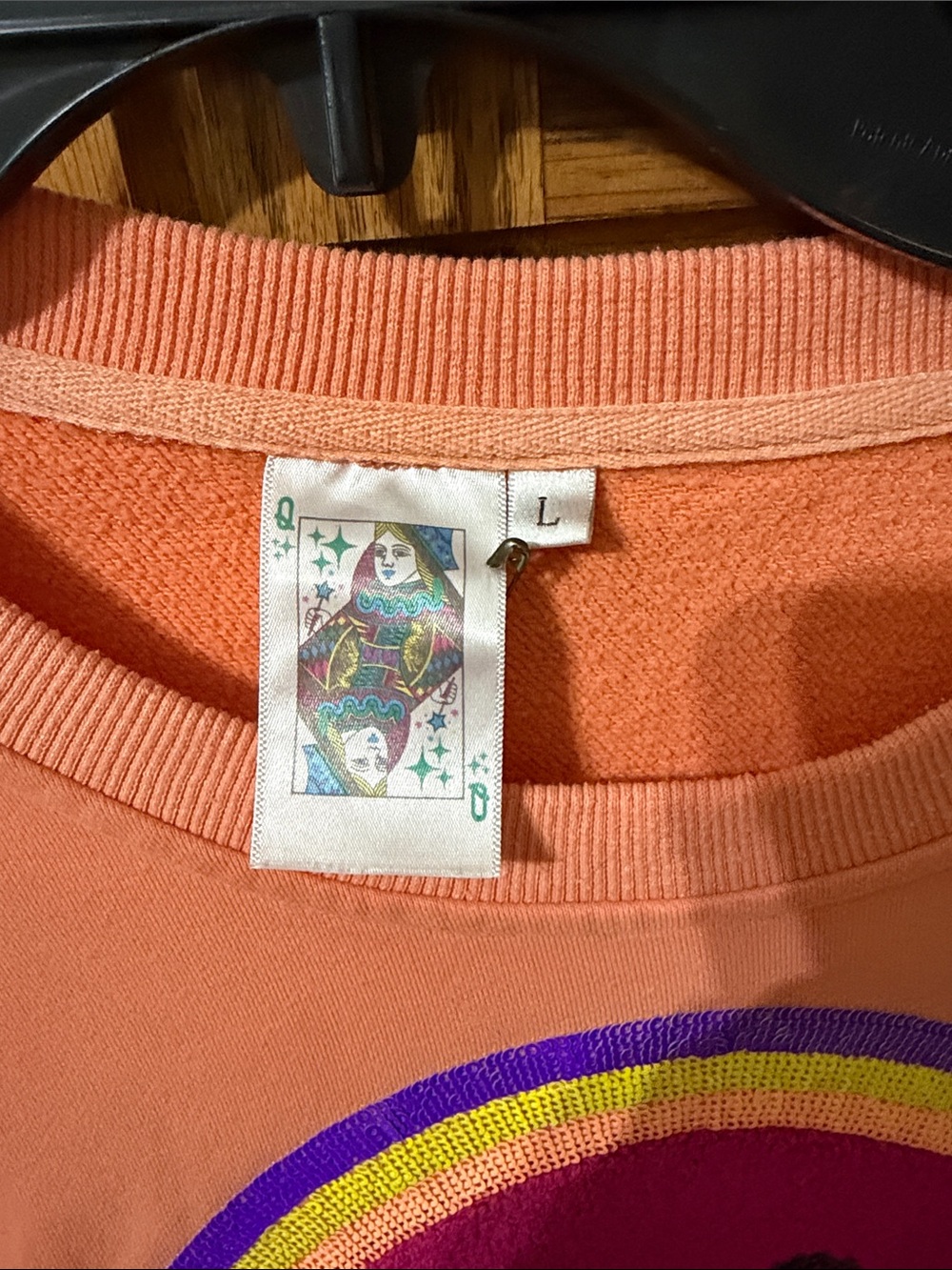 QUEEN OF SPARKLES Peach Crewneck Sweatshirt with Smiley Patch - Picture 3 of 3